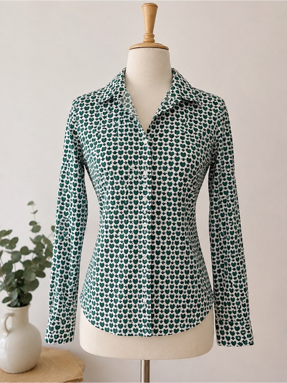 J. Crew Green and White Patterned Button-Down Shirt